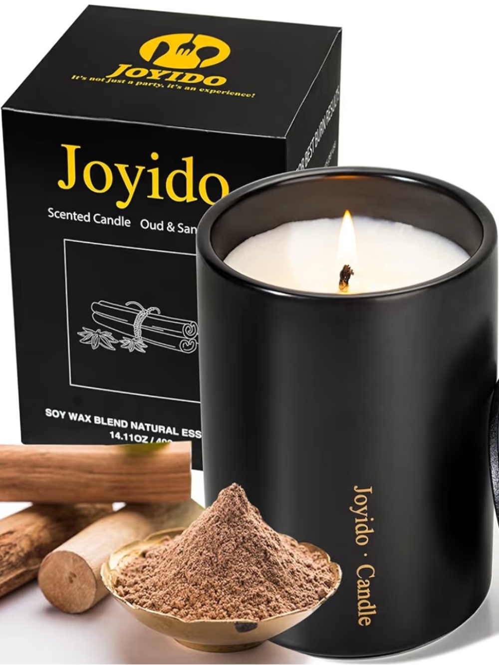 Oud & Sandalwood Soy Scented Black Candle - Aromatherapy Candles with Lid New